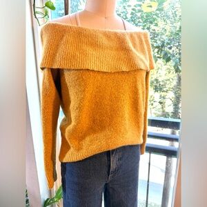 Vintage B Diffusion Golden Silk Blend Off-Shoulder Sweater